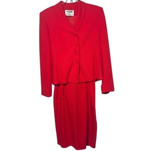 Vintage Kasper A.S.L. Red Power Suit Set Blazer & Pencil Skirt Size 4